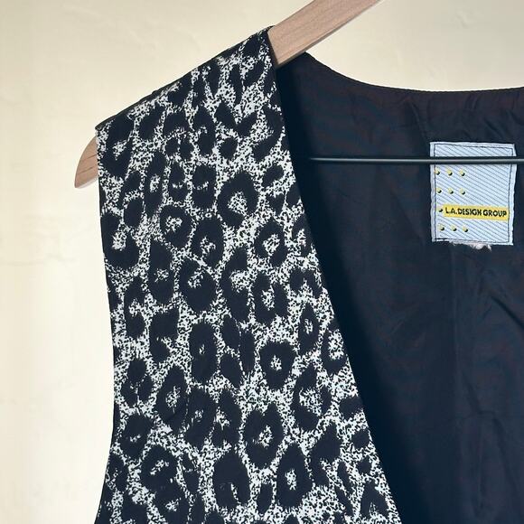 Vintage L.A. Design Group Vest Black/White Cheetah Pattern Size L - Picture 2 of 3